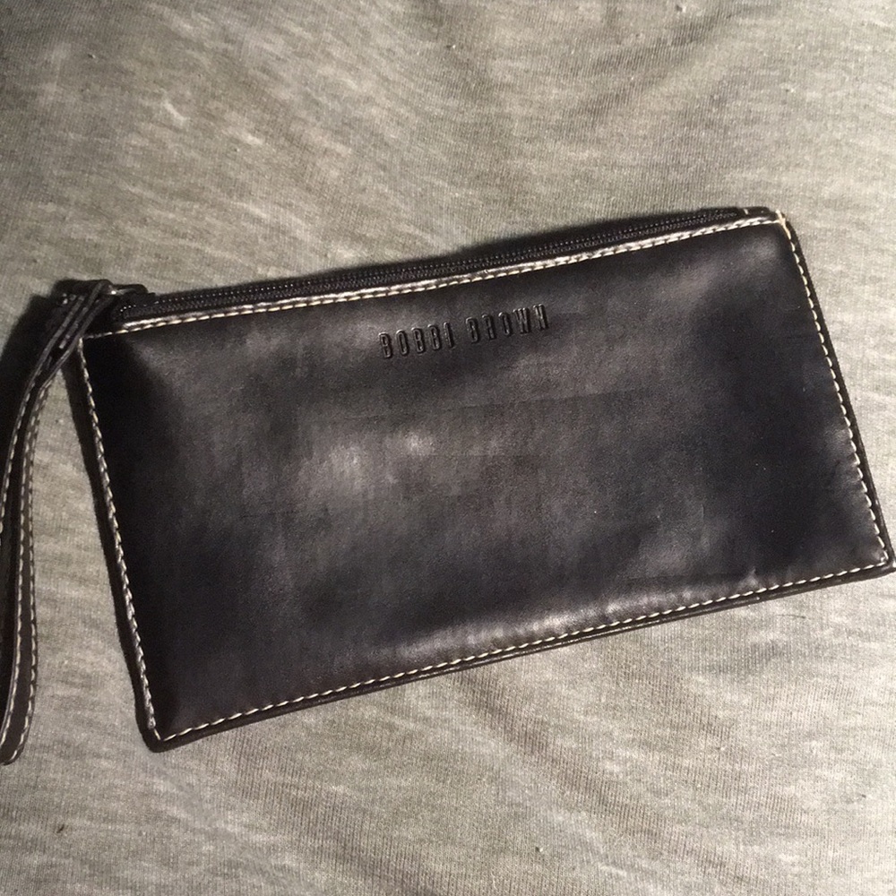Thin leather Bobbi brown wristlet/makeup bag